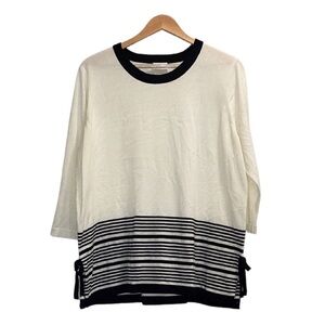 Bedford Fair XL sweater cream and black stripe 3/4 sleeves scoop neck with ties